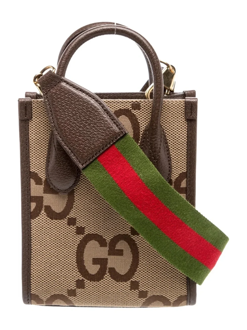 Gucci Brown/Beige GG Mini Tote with Green-Red Web Strap - Picture 10 of 11